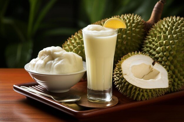 fruit durian servi du lait coco photographie fruits durian